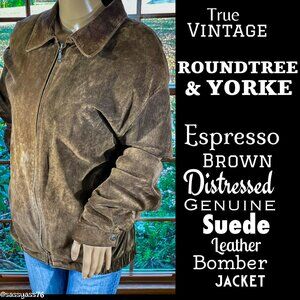 🆕VTG▪️ROUNDREE & YORKE▪️Brown Distressed Genuine Suede Leather Bomber Jacket